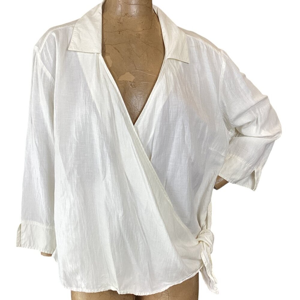 J.‎ Jill Linen Blend Surplice Wrap Top Plus Sz 20 Ivory/Off-White 309C